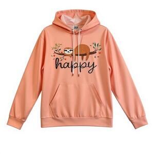 Peach “Happy Sloth” Graphic Hoodie – Size XXL – Soft Stretch Polyester Blend NEW